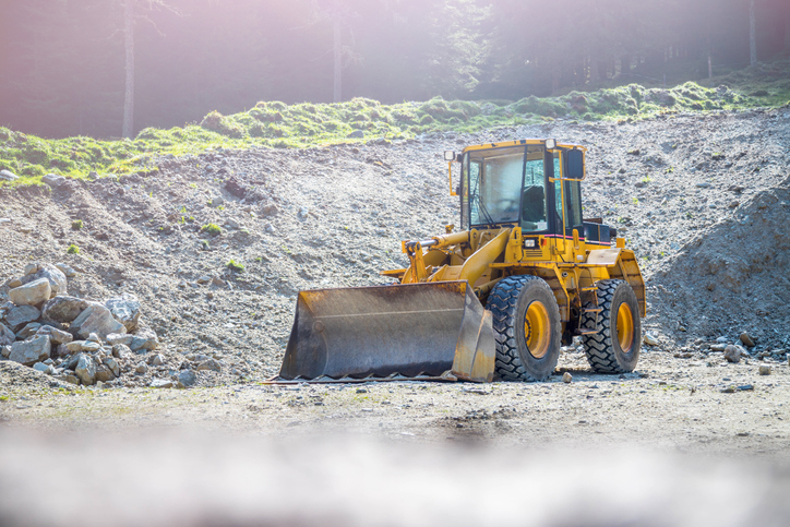 Wheel loader excavator is parking in a quarry